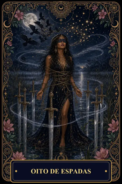 Eight of Swords card from the Bruxa's Deck