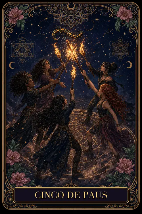 Five of Wands card from the Bruxa's Deck