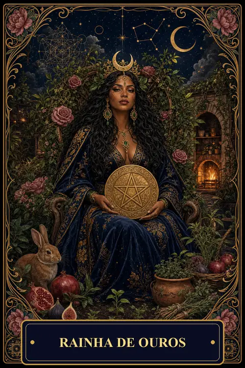 Queen of Pentacles card from the Bruxa's Deck