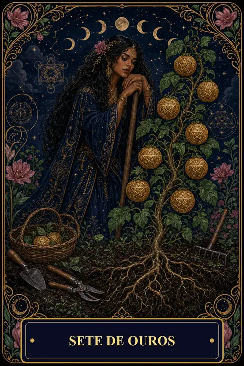 Seven of Pentacles card from the Bruxa's Deck