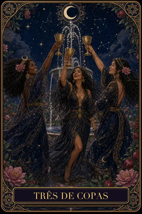 Three of Cups card from the Bruxa's Deck