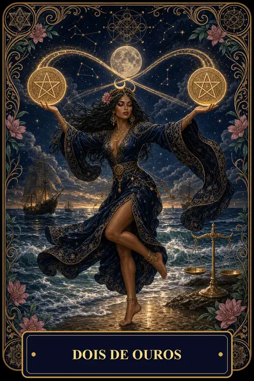 Two of Pentacles card from the Bruxa's Deck