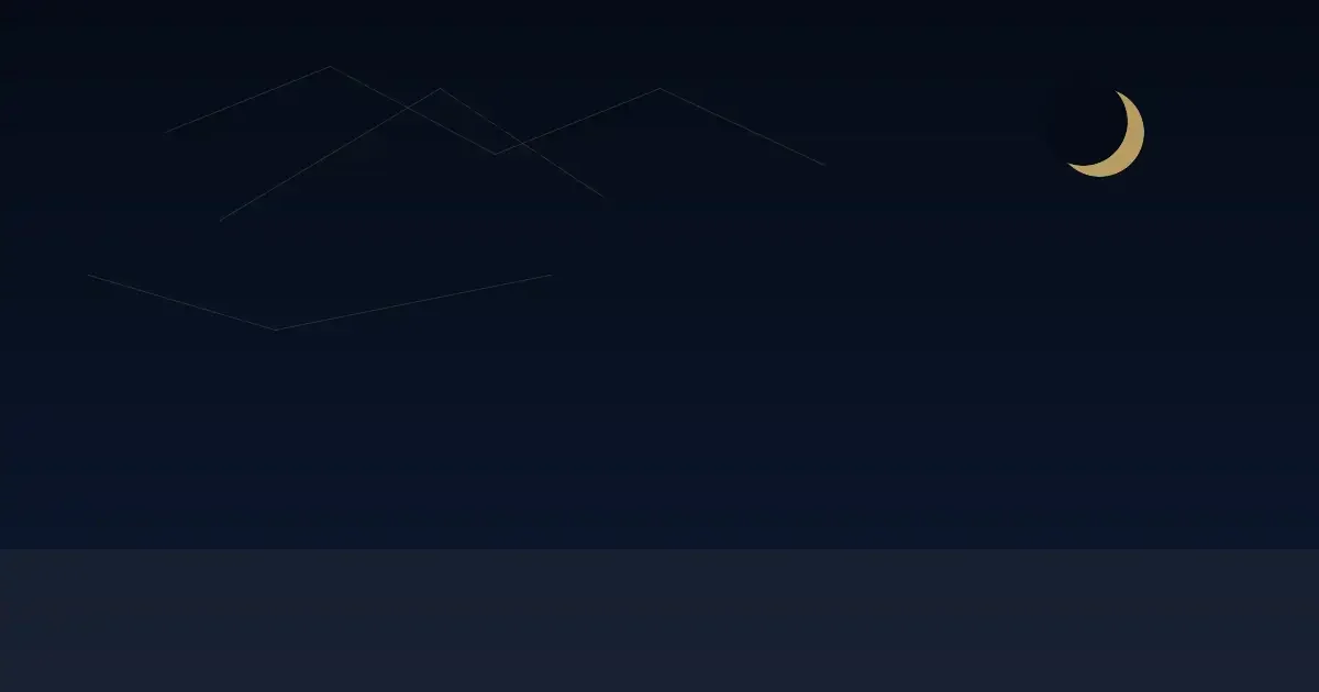 Golden crescent moon on the right with scattered stars