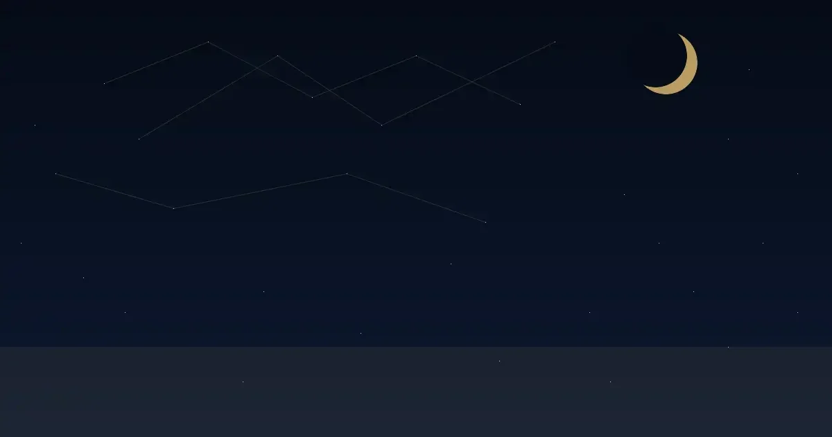 Night sky with stars and a crescent moon over a path of golden light