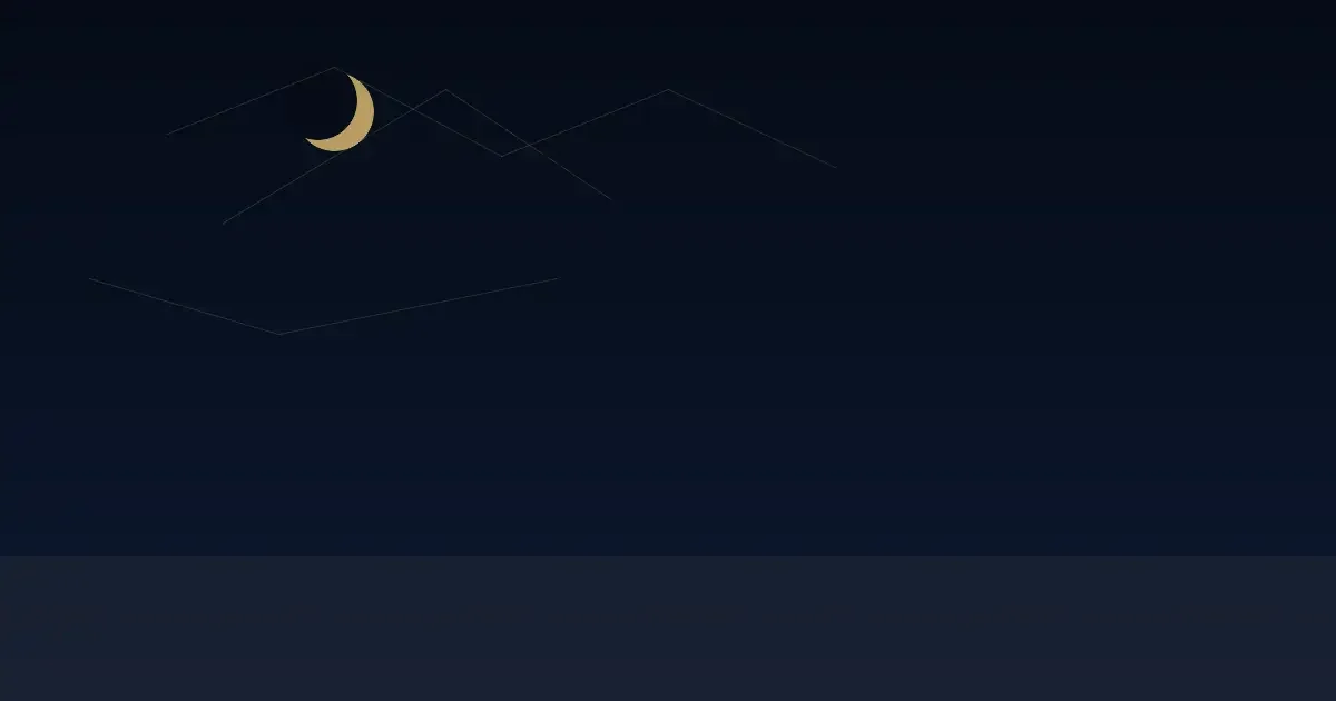 Golden crescent moon on the left with scattered stars
